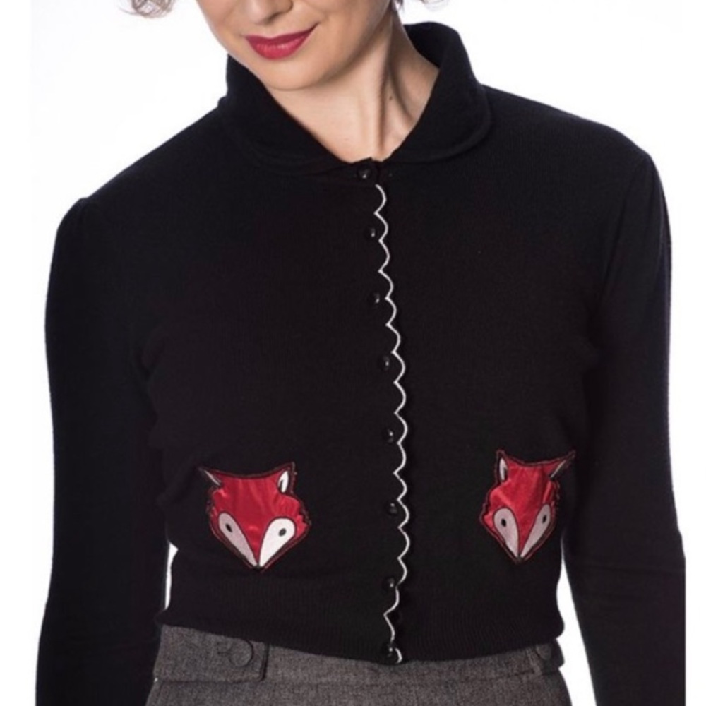 Banned Retro Foxy Scallop Cardigan Black - Picture 2 of 16